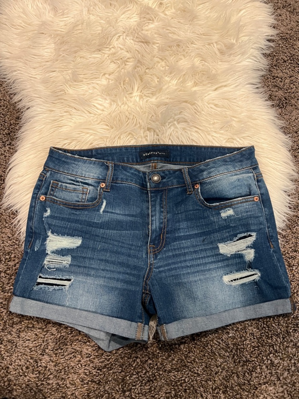 Aeropostale Blue Distressed Rolled-Hem Jean Shorts